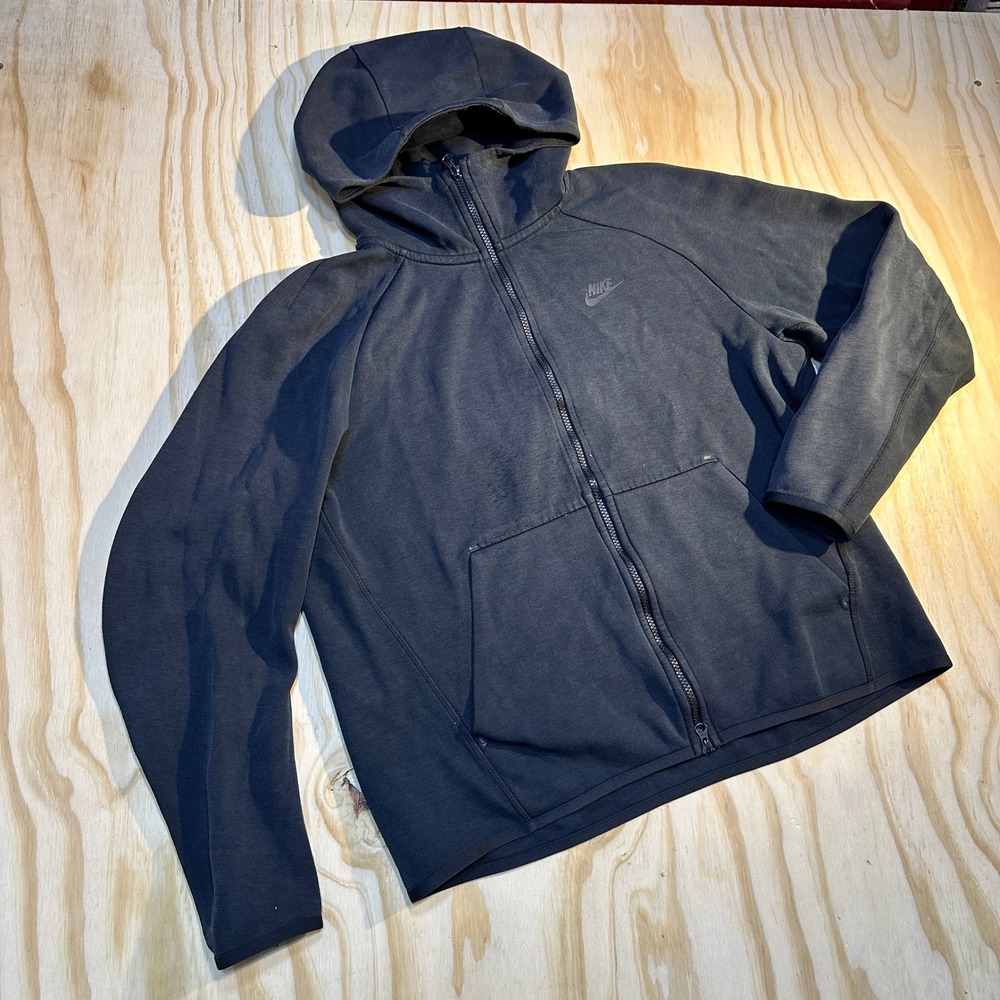 Nike Mens Large Charcoal Black Tech Fleece Full Zip Scuba Hoodie